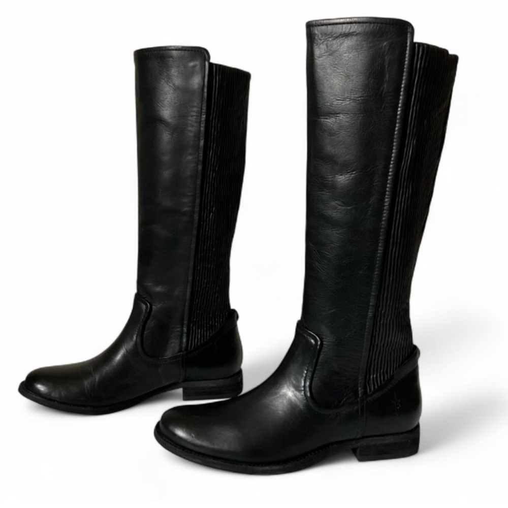 Frye Black Leather Melissa Scrunch Tall Riding Boots size 8